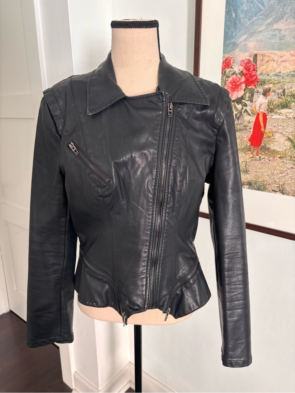 Blank NYC Black Leather Asymmetrical Zip Moto Jacket